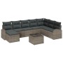 Conjunto de sofá de jardín con cojín 9 pcs Gris Poliratán