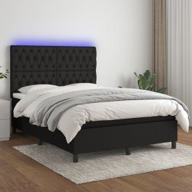 Cama box spring colchón y luces LED tela negro 140x200 cm en Camas y somieres | Comprar online en Foro24