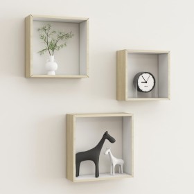 Estantes cubo de pared 3 unidades blanco y roble Sonoma by , Shelves and shelves - Ref: Foro24-326720, Price: 32,22 €, Discou...