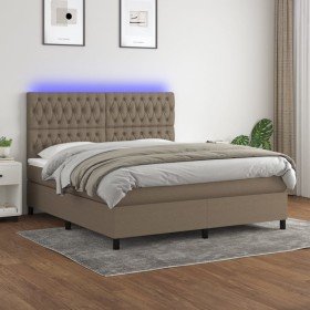 Cama box spring colchón y luces LED tela gris taupe 160x200 cm Cama box spring colchón y luces LED tela gris taupe 160x200 cm