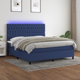 Cama box spring colchón y luces LED tela azul 160x200 cm Cama box spring colchón y luces LED tela azul 160x200 cm