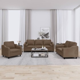 Juego de sofás con cojines 3 piezas tela marrón de , Sofás - Ref: Foro24-3201789, Precio: 694,00 €, Descuento: %