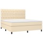 Cama box spring colchón y luces LED tela crema 180x200 cm