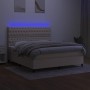 Cama box spring colchón y luces LED tela crema 180x200 cm