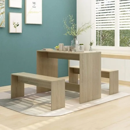 Sonoma oak plywood 3-piece dining set by vidaXL, Furniture sets for kitchens and dining rooms - Ref: Foro24-809479, Price: 91...