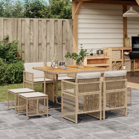 Set comedor de jardín 9 pzas con cojines ratán sintético beige de , Conjuntos de jardín - Ref: Foro24-3210964, Precio: 376,53...