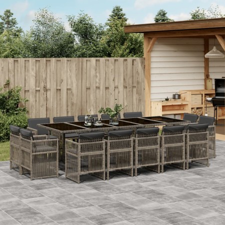 Set comedor de jardín con cojines 15 pzas ratán sintético gris | Foro24.es | Tu tienda online para hogar, jardín y más Foro24.es
