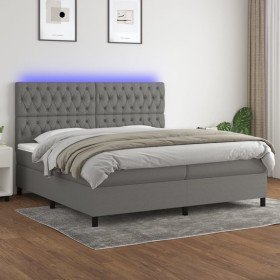 Cama box spring colchón y luces LED tela gris claro 200x200 cm Cama box spring colchón y luces LED tela gris claro 200x200 cm