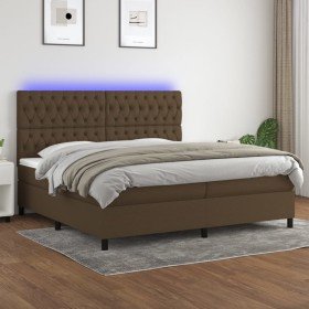 Cama box spring colchón luces LED tela marrón oscuro 200x200 cm Cama box spring colchón luces LED tela marrón oscuro 200x200 cm