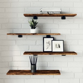 Estantes pared 4 uds madera ingeniería roble humo 60x20x1,5 cm