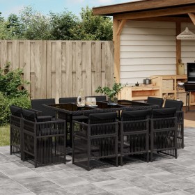 Set de comedor jardín 11 pzas con cojines ratán sintético negro de , Conjuntos de jardín - Ref: Foro24-3211027, Precio: 561,9...