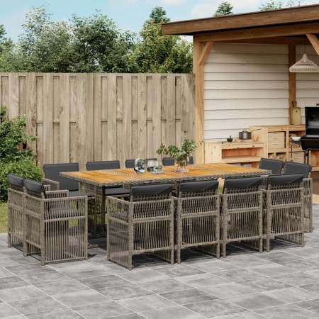 Set comedor de jardín con cojines 13 pzas ratán sintético gris | Foro24.es | Tu tienda online para hogar, jardín y más Foro24.es