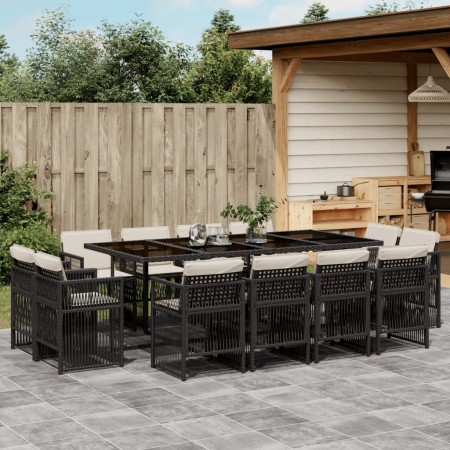 Set comedor de jardín con cojines 13 pzas ratán sintético negro by , Garden sets - Ref: Foro24-3211038, Price: 738,27 €, Disc...