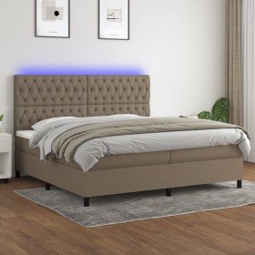 Cama box spring colchón y luces LED tela gris taupe 200x200 cm en Camas y somieres | Comprar online en Foro24