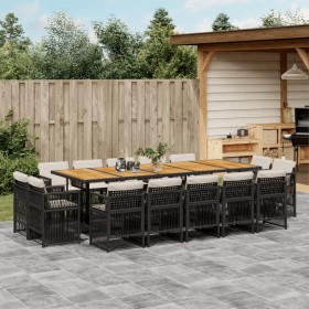 Set comedor de jardín con cojines 15 pzas ratán sintético negro by , Garden sets - Ref: Foro24-3211059, Price: 896,19 €, Disc...
