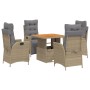 Set comedor de jardín 5 pzas con cojines ratán sintético beige