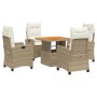 Set comedor de jardín 5 pzas con cojines ratán sintético beige by , Garden sets - Ref: Foro24-3277410, Price: 571,62 €, Disco...