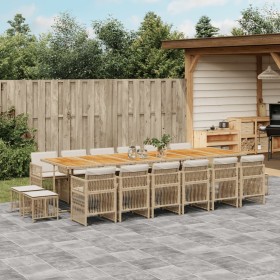 Set comedor de jardín 17 pzas con cojines ratán sintético beige de , Conjuntos de jardín - Ref: Foro24-3211012, Precio: 967,17 €