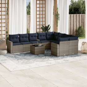 Set de sofás de jardín 10 pzas con cojines ratán