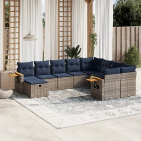 Set de sofás de jardín 10 pzas con cojines ratán
