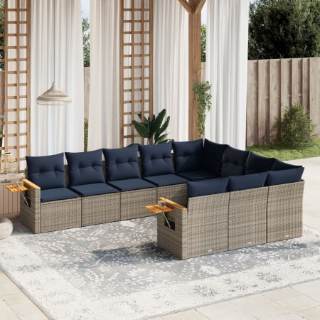Set de sofás de jardín 10 pzas con cojines ratán sintético gris by , Garden sets - Ref: Foro24-3227181, Price: 742,89 €, Disc...
