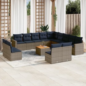 Set de sofás de jardín y cojines 14 pzas ratán sintético gris by , Garden sets - Ref: Foro24-3256712, Price: 1,00 €, Discount: %
