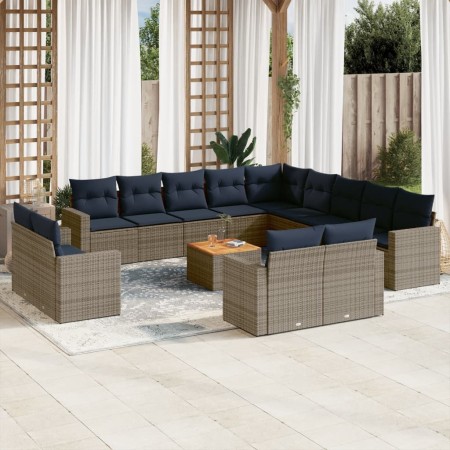 Set de sofás de jardín y cojines 14 pzas ratán sintético gris von , Gartensets - Ref: Foro24-3256733, Preis: 1,00 €, Rabatt: %