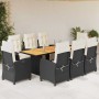 Set de comedor de jardín 9 pzas y cojines ratán sintético negro | Foro24.es | Tu tienda online para hogar, jardín y más Foro24.es