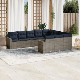 Set de sofás de jardín 10 pzas con cojines ratán