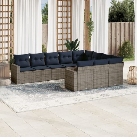 Set de sofás de jardín 10 pzas con cojines ratán sintético gris by , Garden sets - Ref: Foro24-3219481, Price: 729,38 €, Disc...