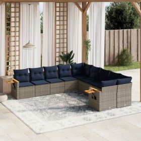 Set de sofás de jardín 10 pzas con cojines ratán