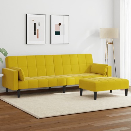Sofá cama de 2 plazas con taburete terciopelo amarillo de , Sofás - Ref: Foro24-3258137, Precio: 339,49 €