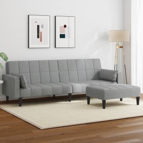 Sofá cama de 2 plazas con taburete tela gris claro by , Sofas - Ref: Foro24-3258123, Price: 345,61 €, Discount: %