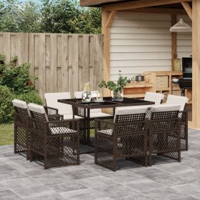 Set comedor para jardín 9 pzas y cojines ratán sintético marrón de , Conjuntos de jardín - Ref: Foro24-3210837, Precio: 413,22 €
