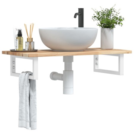 Estante de lavabo de pared acero y madera maciza de acacia von , Badezimmerwaschtische - Ref: Foro24-3302668, Preis: 76,46 €,...