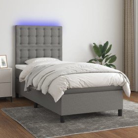 Cama box spring colchón y luces LED tela gris oscuro 90x200 cm Cama box spring colchón y luces LED tela gris oscuro 90x200 cm