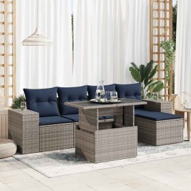 Set sofás jardín y cojines 6 pzas ratán sintético acacia gris by , Garden sets - Ref: Foro24-3326782, Price: 485,65 €, Discou...