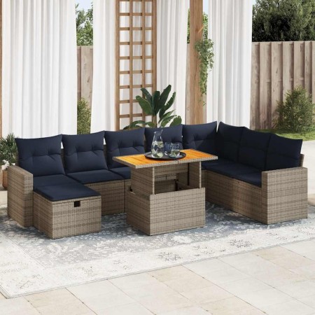 Set sofás jardín y cojines 9 pzas ratán sintético acacia gris by , Garden sets - Ref: Foro24-3328020, Price: 674,61 €, Discou...