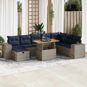 Set sofás jardín y cojines 9 pzas ratán sintético