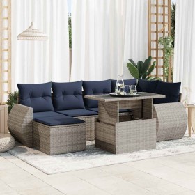 Set sofás jardín y cojines 7 pzas ratán sintético