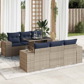 Set sofás jardín y cojines 7 pzas ratán sintético acacia gris de , Conjuntos de jardín - Ref: Foro24-3326742, Precio: 620,88 €