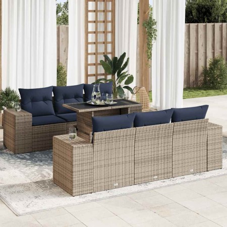 Set sofás jardín y cojines 7 pzas ratán sintético acacia gris | Foro24.es | Tu tienda online para hogar, jardín y más Foro24.es