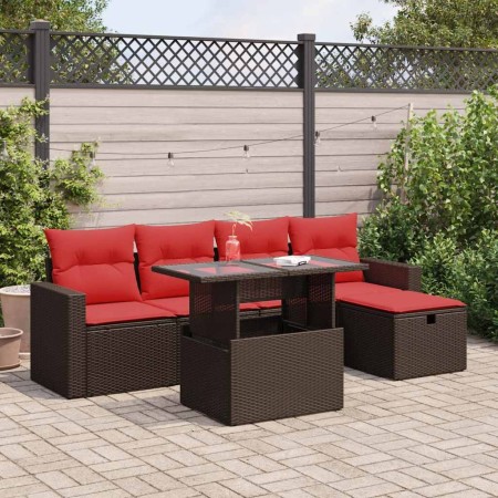 Set sofás jardín y cojines 6 pzas ratán sintético acacia negro by , Garden sets - Ref: Foro24-3327814, Price: 454,55 €, Disco...