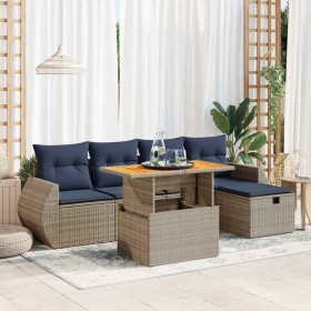Set sofás jardín y cojines 6 pzas ratán sintético acacia negro by , Garden sets - Ref: Foro24-3328055, Price: 466,87 €, Disco...