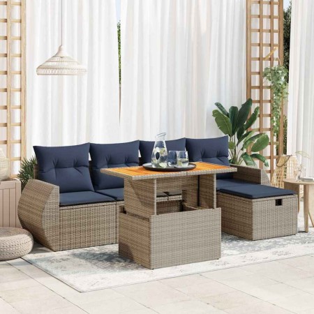 Set sofás jardín y cojines 6 pzas ratán sintético acacia negro by , Garden sets - Ref: Foro24-3328055, Price: 466,87 €, Disco...