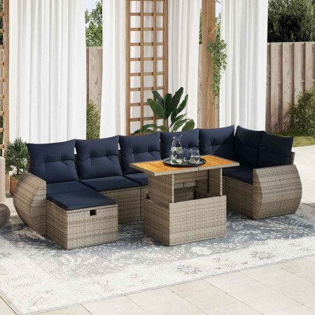 Set sofás jardín y cojines 8 pzas ratán sintético acacia gris by , Garden sets - Ref: Foro24-3328069, Price: 626,25 €, Discou...