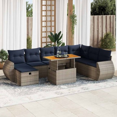 Set sofás jardín y cojines 9 pzas ratán sintético acacia negro by , Garden sets - Ref: Foro24-3328076, Price: 699,33 €, Disco...