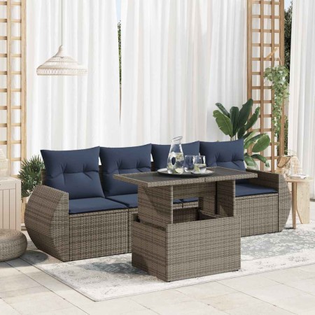 Set sofás jardín y cojines 5 pzas ratán sintético acacia gris | Foro24.es | Tu tienda online para hogar, jardín y más Foro24.es
