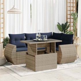 Set sofás jardín y cojines 5 pzas ratán sintético