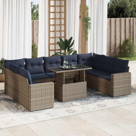 Set sofás jardín y cojines 10 pzas ratán sintético acacia gris by , Garden sets - Ref: Foro24-3326382, Price: 794,17 €, Disco...